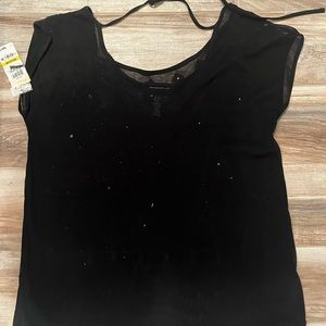 INC black see through sequin top with tie at neck